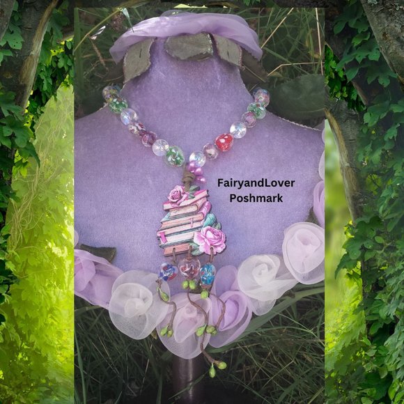 Romantic Book Lover Lampwork Quartz Hand Knotted Bead Necklace,Fairy wedding - Picture 1 of 2